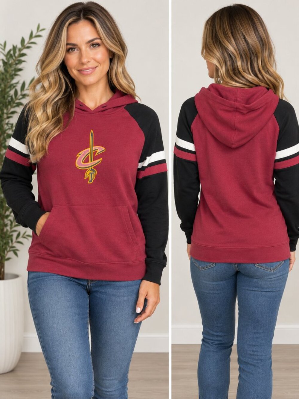 Cleveland Cavaliers Fanatics Women's Hoodie Pullover Maroon Black Medium